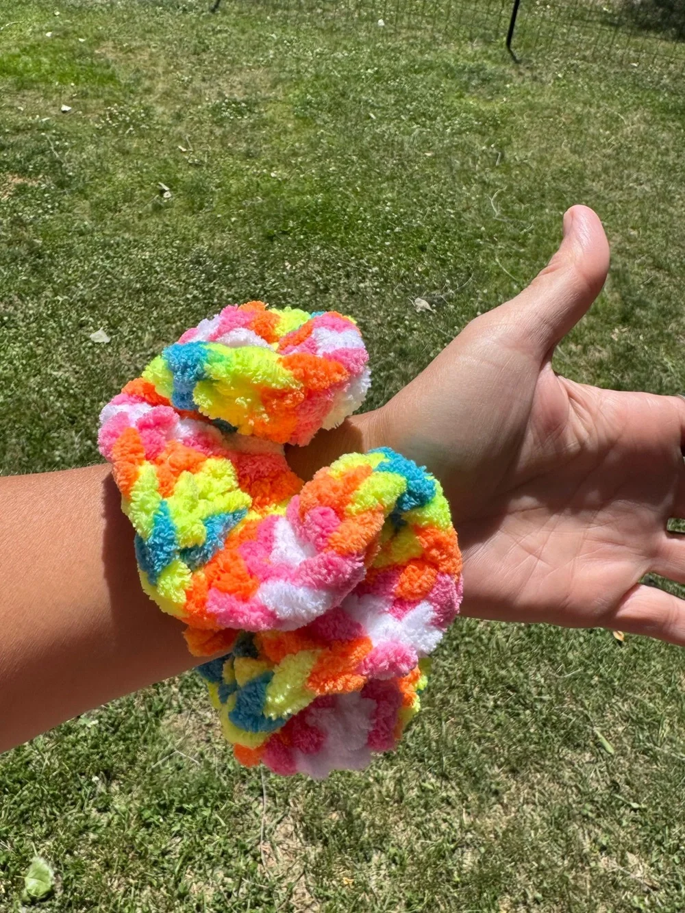 Jumbo Oversized Crocheted Scrunchie For Thick Hair, Neon Rainbow !